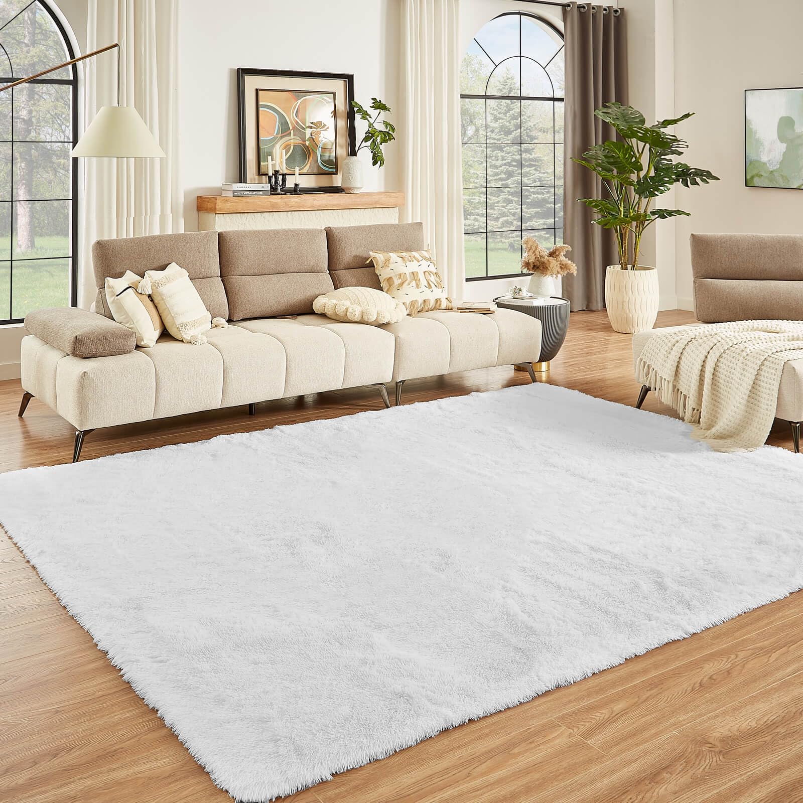 Amazon.com: Floralux 6x9 Rugs for Bedroom, White Shag Rug for